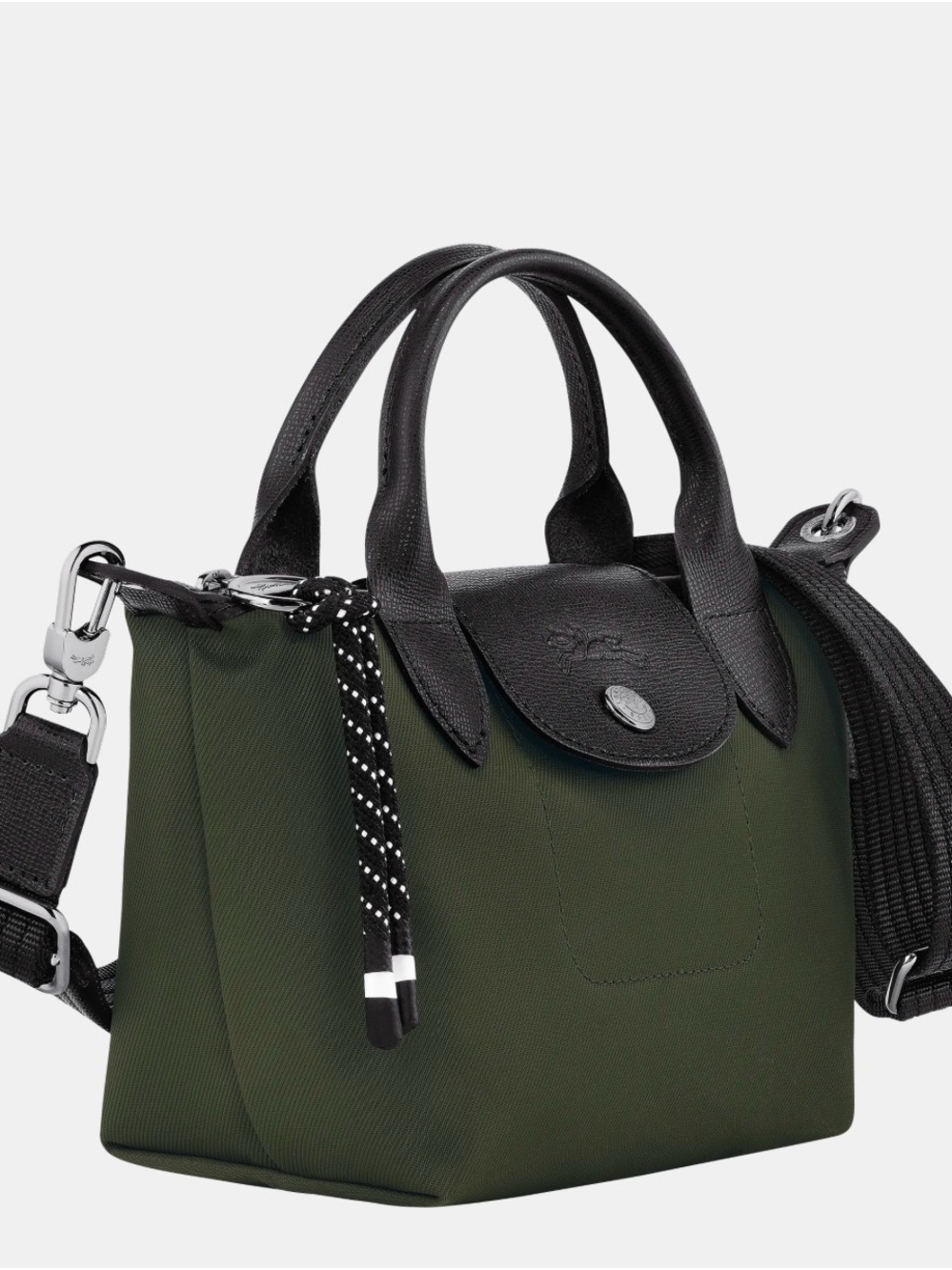 Longchamp Small Top-Handle Tote in Olive Green with Black Trim - Picture 2 of 7